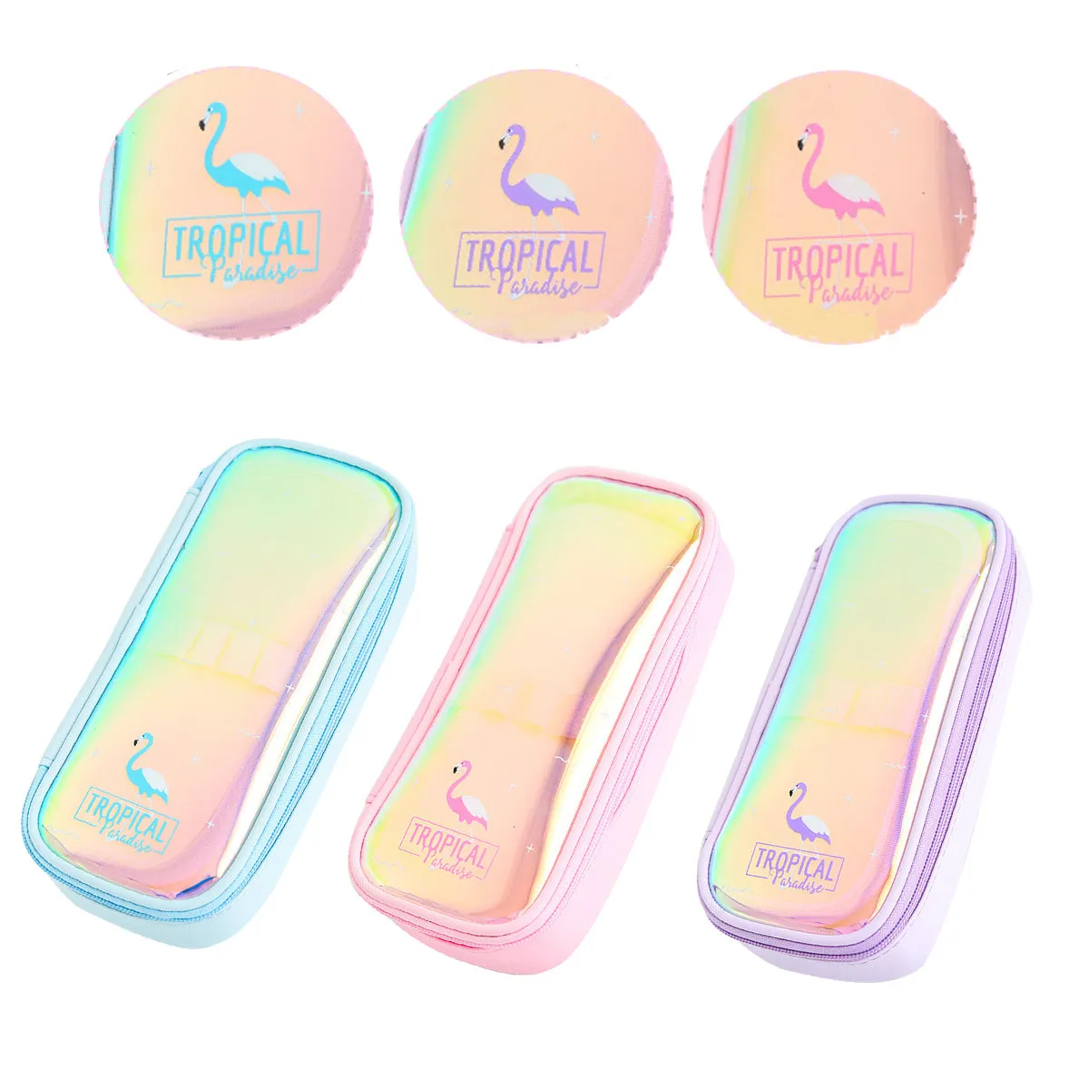 1 Piece Flamingo Laser Surface Pencil Case Box Makeup Bag Storage Pouch Purse Supply Cosmetic School Students Stationery