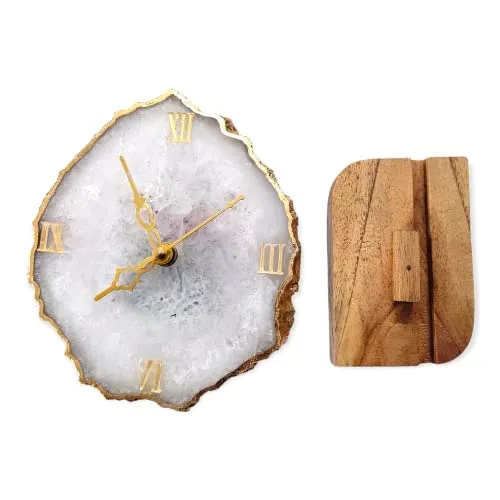 Agate Table Clock with Wooden Stand #09
