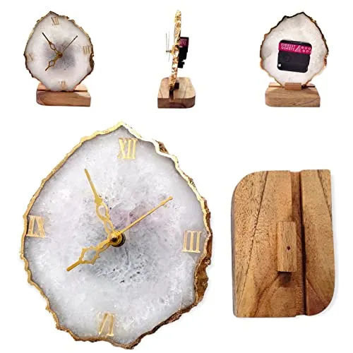Agate Table Clock with Wooden Stand #09