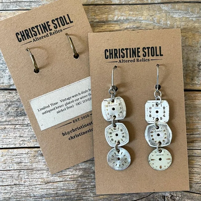 Balancing Time Vintage Watch Dial Earrings