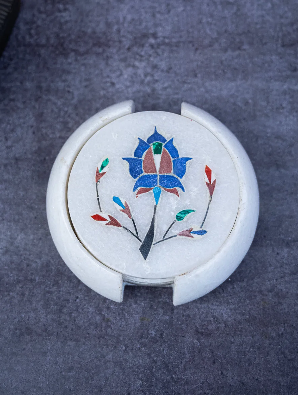 Floral Tapestry Marble Inlay Coasters