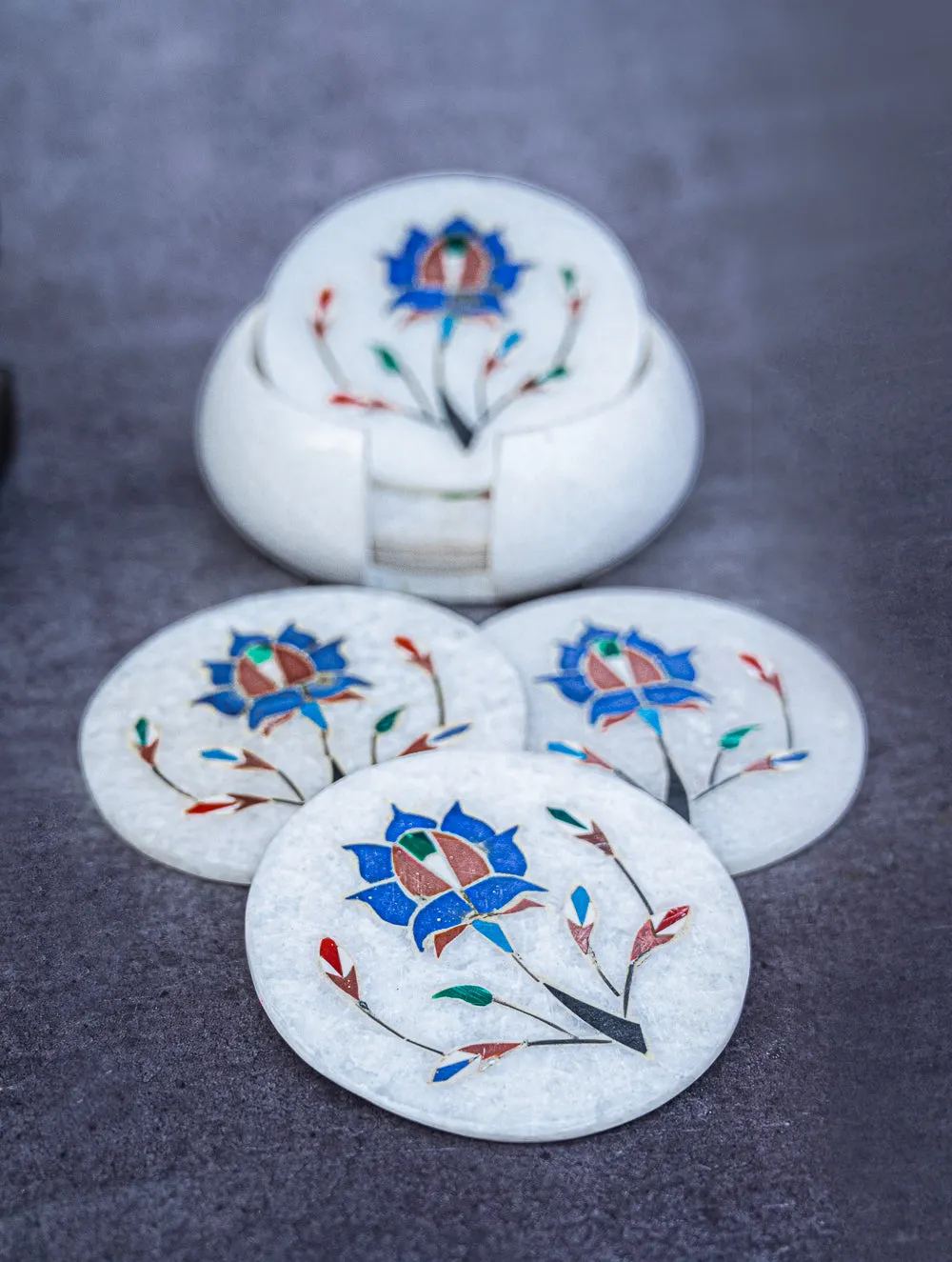 Floral Tapestry Marble Inlay Coasters