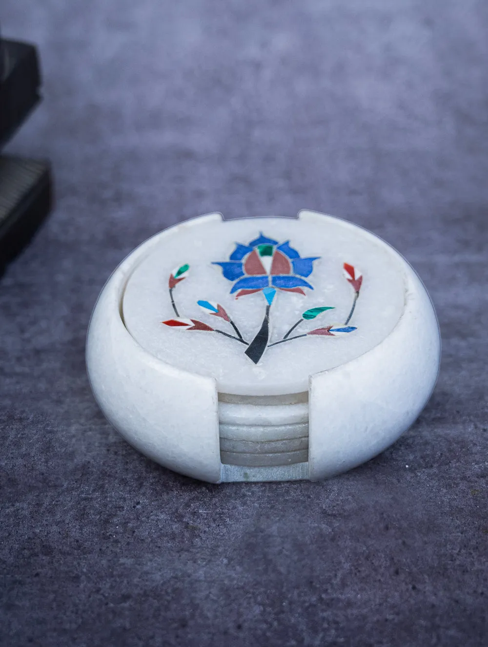Floral Tapestry Marble Inlay Coasters