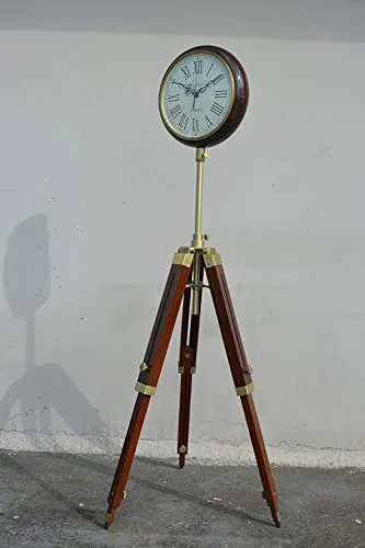 HABEEBA ART Handmade Wooden Tripod Stand Clock Roman Number Diwali Home Office Bed Room Living Room Hall Decor Gift