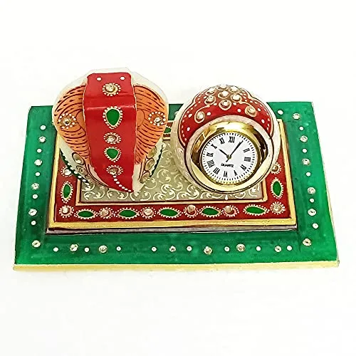 Handicraft Kingdom Table Clocks for Bedroom Designer Analog Modern Quartz Movement for Office & Home Décor with Ganesh | Gift Item for Living Room| Approx Size (4 x 6 Inch) & Wt (850 Gm) Pack of 1