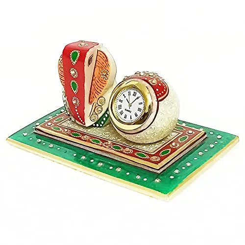 Handicraft Kingdom Table Clocks for Bedroom Designer Analog Modern Quartz Movement for Office & Home Décor with Ganesh | Gift Item for Living Room| Approx Size (4 x 6 Inch) & Wt (850 Gm) Pack of 1