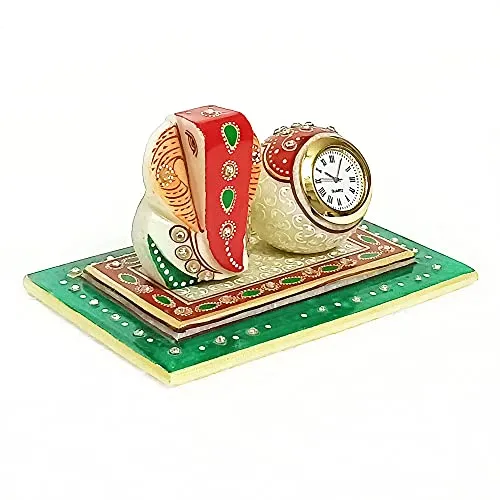 Handicraft Kingdom Table Clocks for Bedroom Designer Analog Modern Quartz Movement for Office & Home Décor with Ganesh | Gift Item for Living Room| Approx Size (4 x 6 Inch) & Wt (850 Gm) Pack of 1