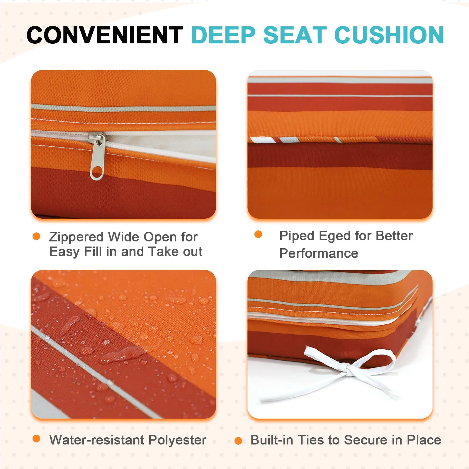 Outdoor Deep Seat Patio Seat Cushion Set, 25x25x5 inch, 2-Piece Back Chair Cushion