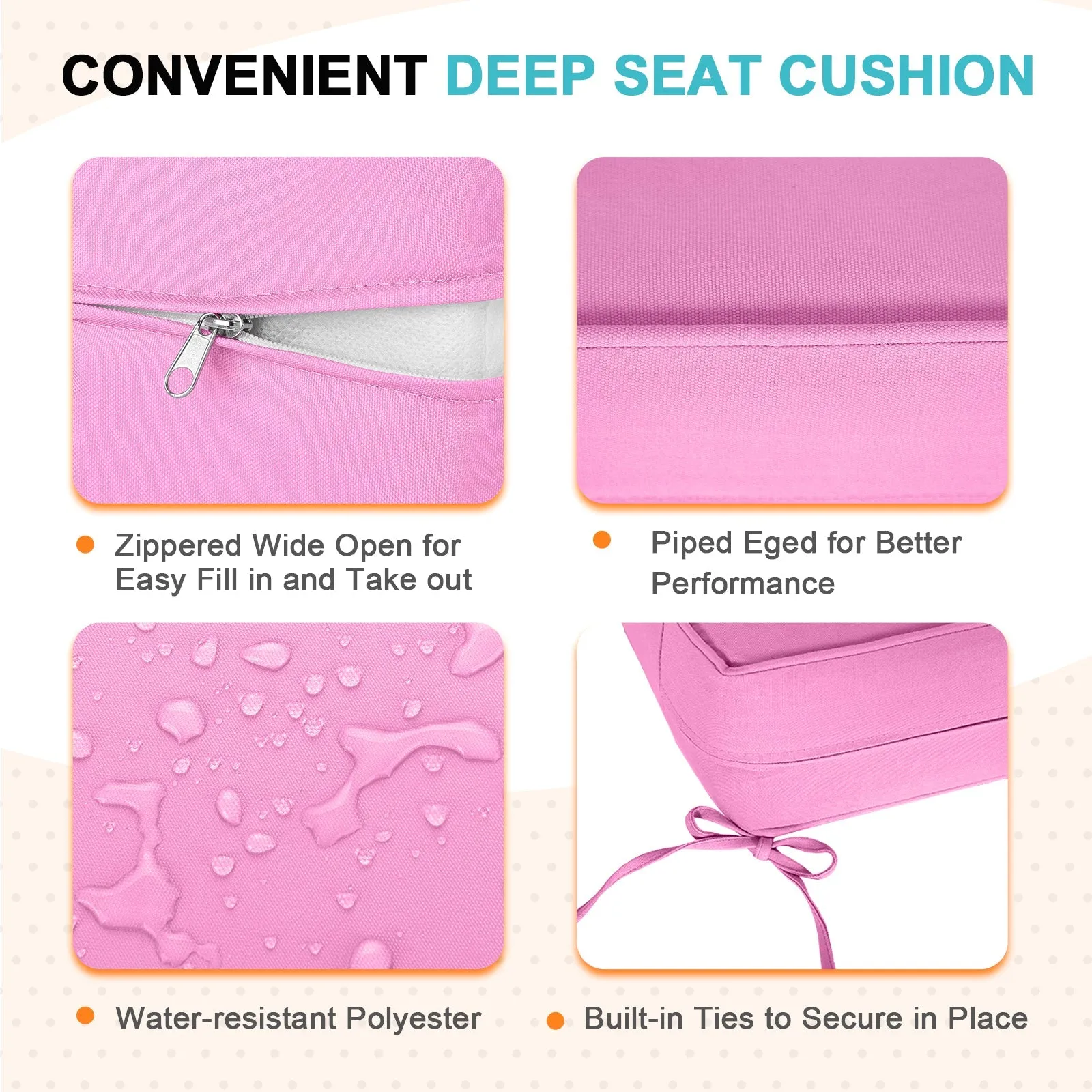 Outdoor Deep Seat Patio Seat Cushion Set, 25x25x5 inch, 2-Piece Back Chair Cushion