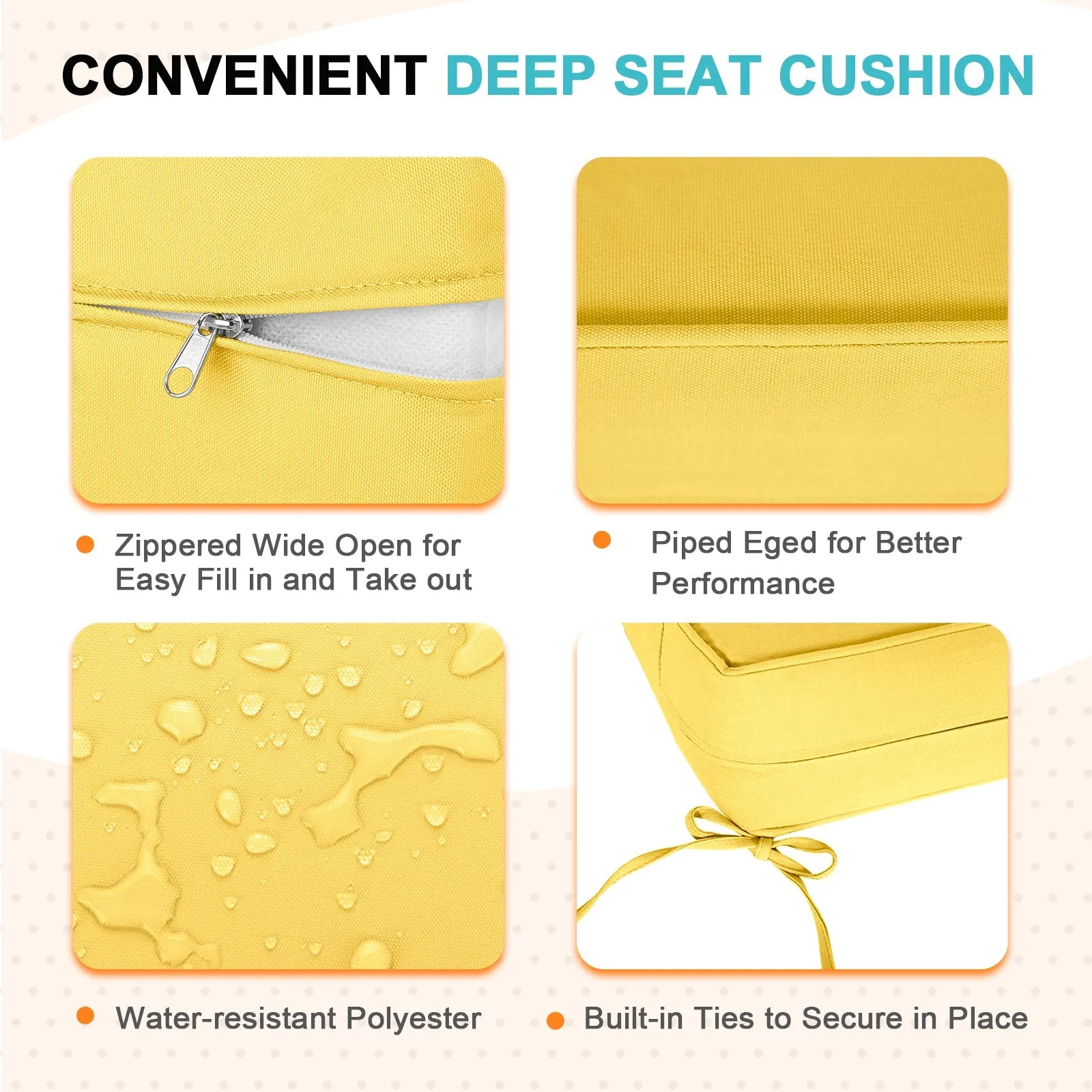 Outdoor Deep Seat Patio Seat Cushion Set, 25x25x5 inch, 2-Piece Back Chair Cushion