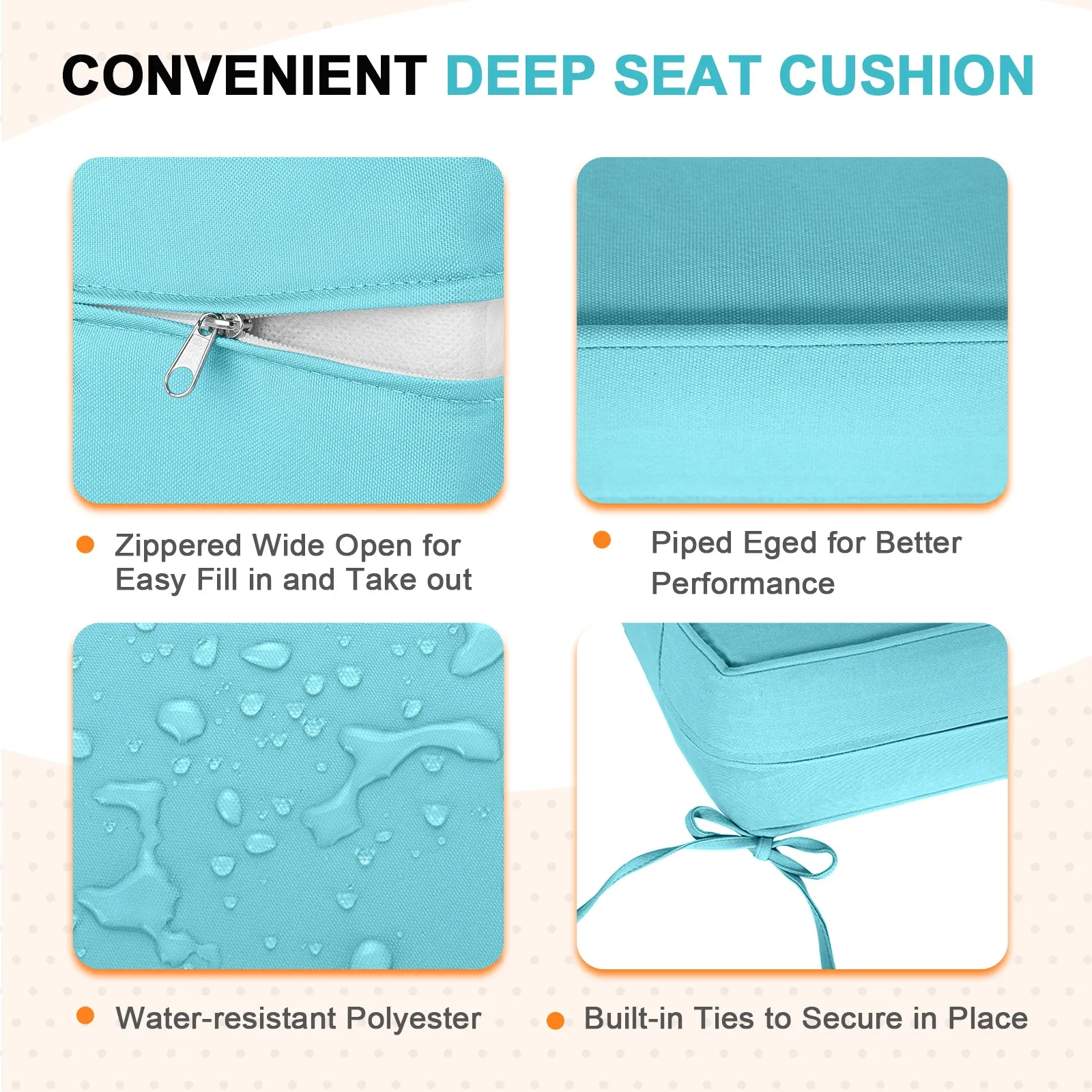 Outdoor Deep Seat Patio Seat Cushion Set, 25x25x5 inch, 2-Piece Back Chair Cushion