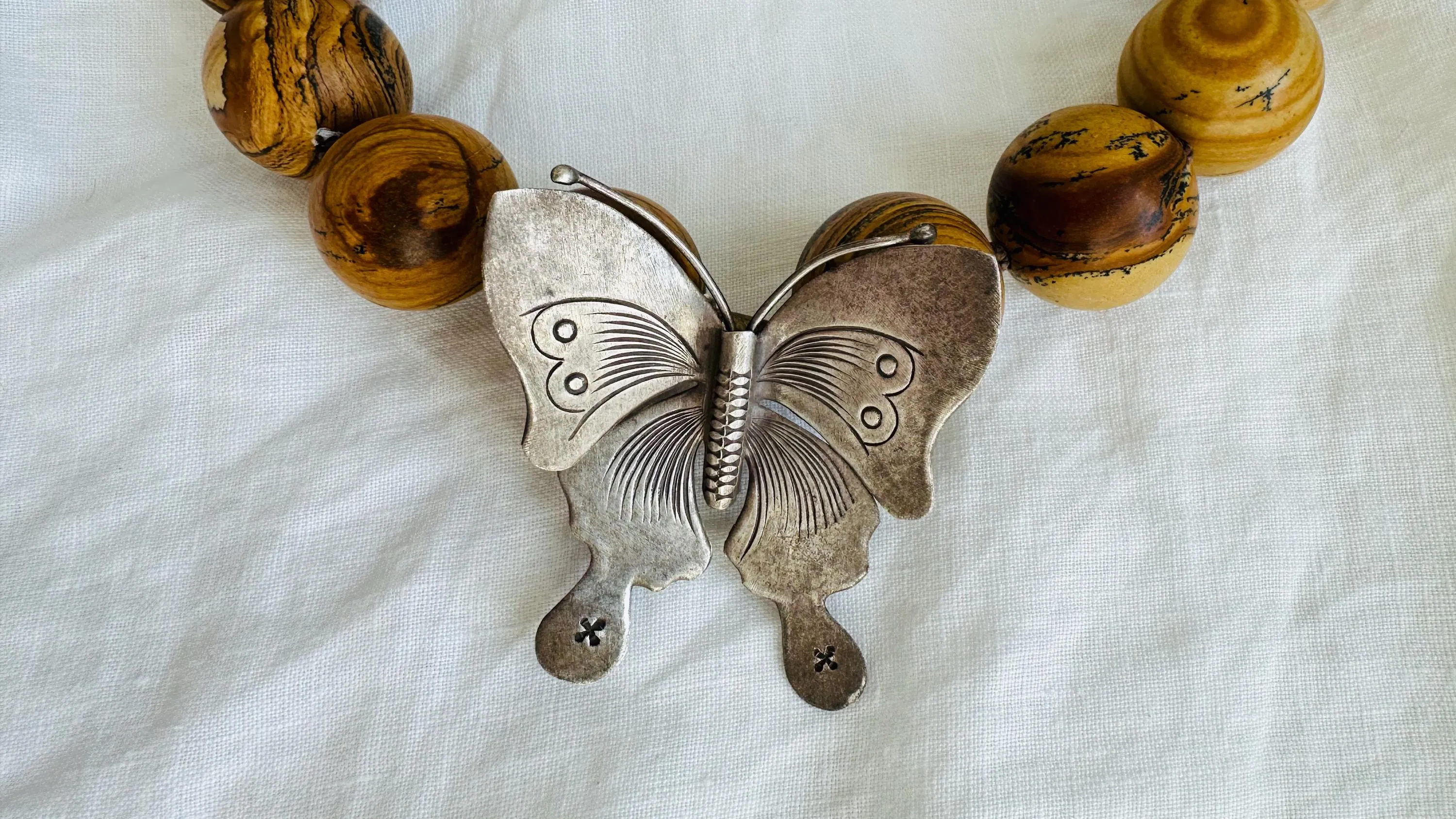 Picture Jasper and Butterfly Necklace. Sterling Silver Pendant. Handmade Designer Stone Jewelry.