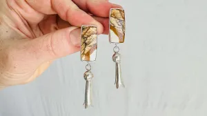 Picture Jasper Earrings with Squash Blossoms. Handmade Sterling Silver Jewelry. 2710