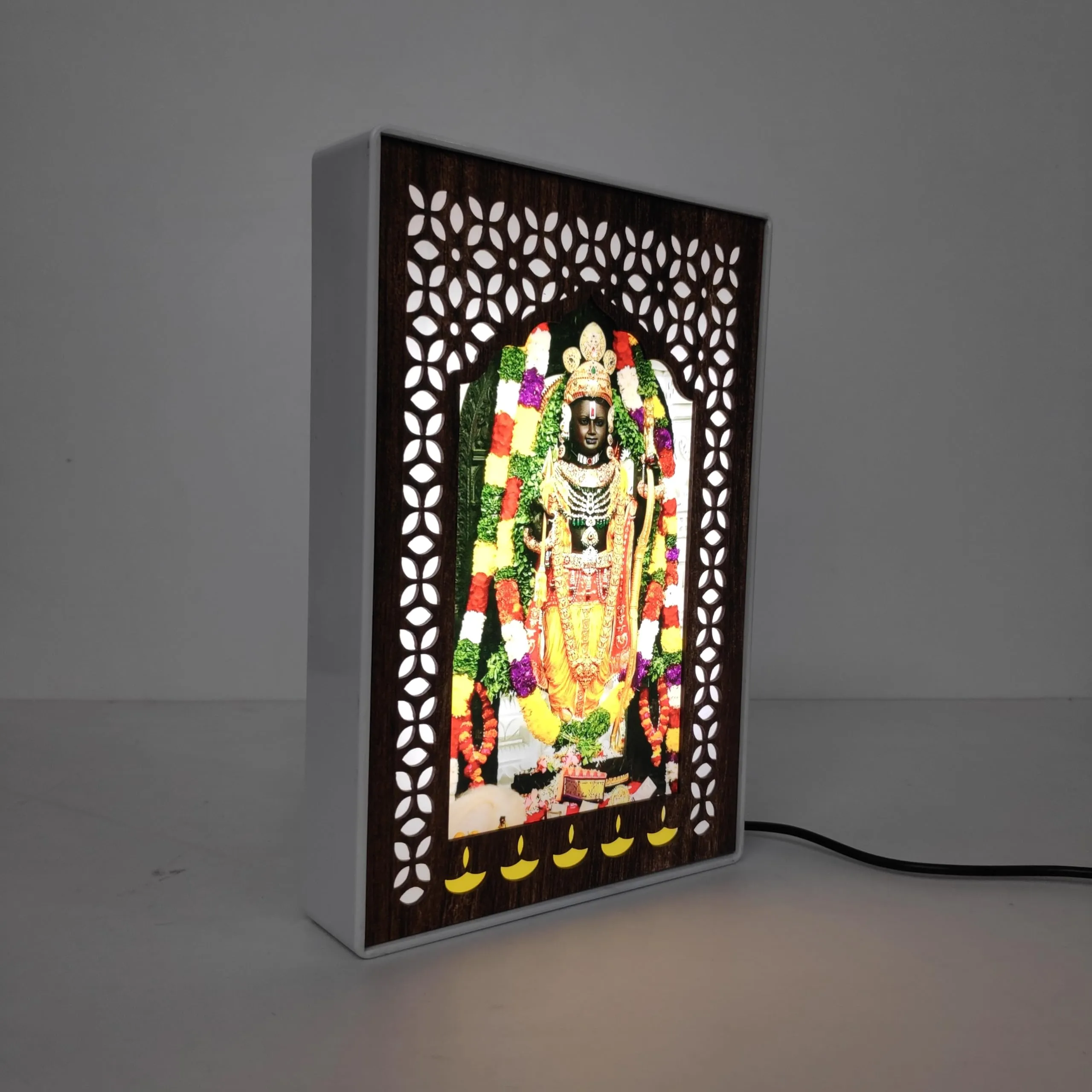 Regalo Casila Ayodhya Ram Lalla Photo 6X9 In Led Light Photo Frame Pooja Room Décor Lord Rama Table Top Religious Gift Table Top & Wall Hanging Usb Cable God Photo Frame With Light Plastic