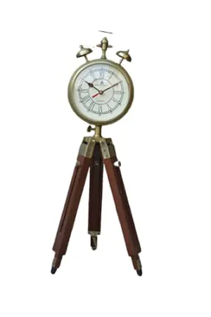 S.M Sk Mart Wooden Grandfather 2 Two Bell Clock with Stand Tripod Floor Clock Adjustable Vintage Brass Antique Look Home Decor Table Stand Decorative (Brown)