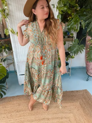 Tiered Bohemian Maxi Dress with drawstring waist