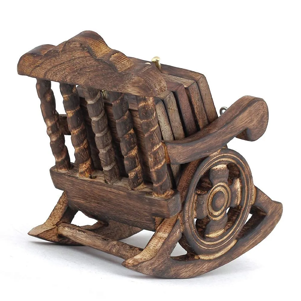 Vervique Emporium Wooden Chair Design Coaster Set of 6, Antique Miniature Rocking Chair Shape Tea Coaster Set, Coffee Coaster Set, Dining Table Coaster, Office Purpose Coasters (Wooden | Brown)