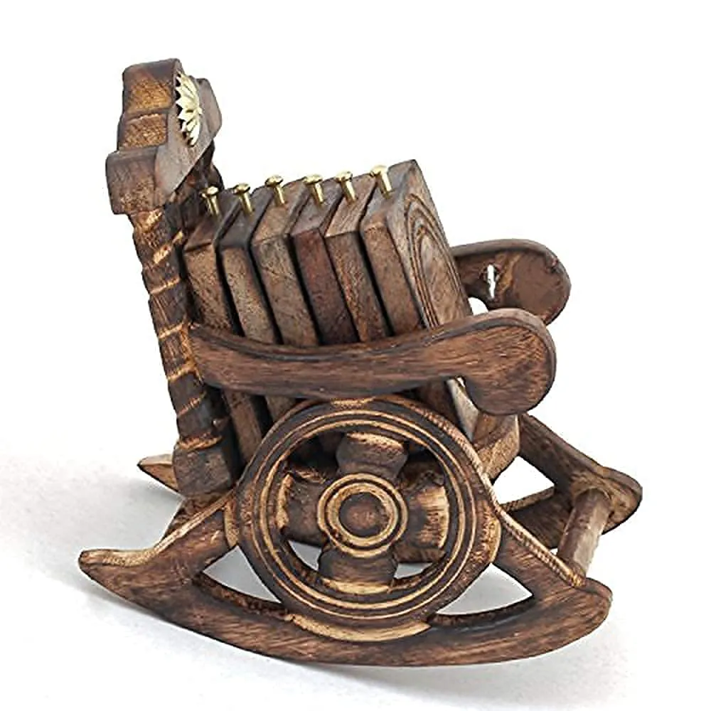Vervique Emporium Wooden Chair Design Coaster Set of 6, Antique Miniature Rocking Chair Shape Tea Coaster Set, Coffee Coaster Set, Dining Table Coaster, Office Purpose Coasters (Wooden | Brown)