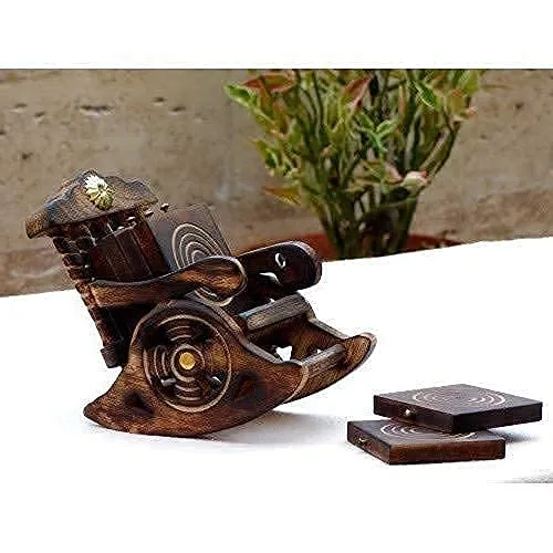 Vervique Emporium Wooden Chair Design Coaster Set of 6, Antique Miniature Rocking Chair Shape Tea Coaster Set, Coffee Coaster Set, Dining Table Coaster, Office Purpose Coasters (Wooden | Brown)