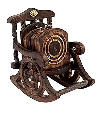 Vervique Emporium Wooden Chair Design Coaster Set of 6, Antique Miniature Rocking Chair Shape Tea Coaster Set, Coffee Coaster Set, Dining Table Coaster, Office Purpose Coasters (Wooden | Brown)