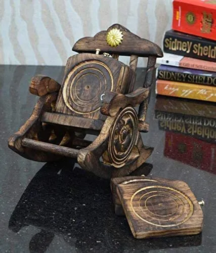 Vervique Emporium Wooden Chair Design Coaster Set of 6, Antique Miniature Rocking Chair Shape Tea Coaster Set, Coffee Coaster Set, Dining Table Coaster, Office Purpose Coasters (Wooden | Brown)